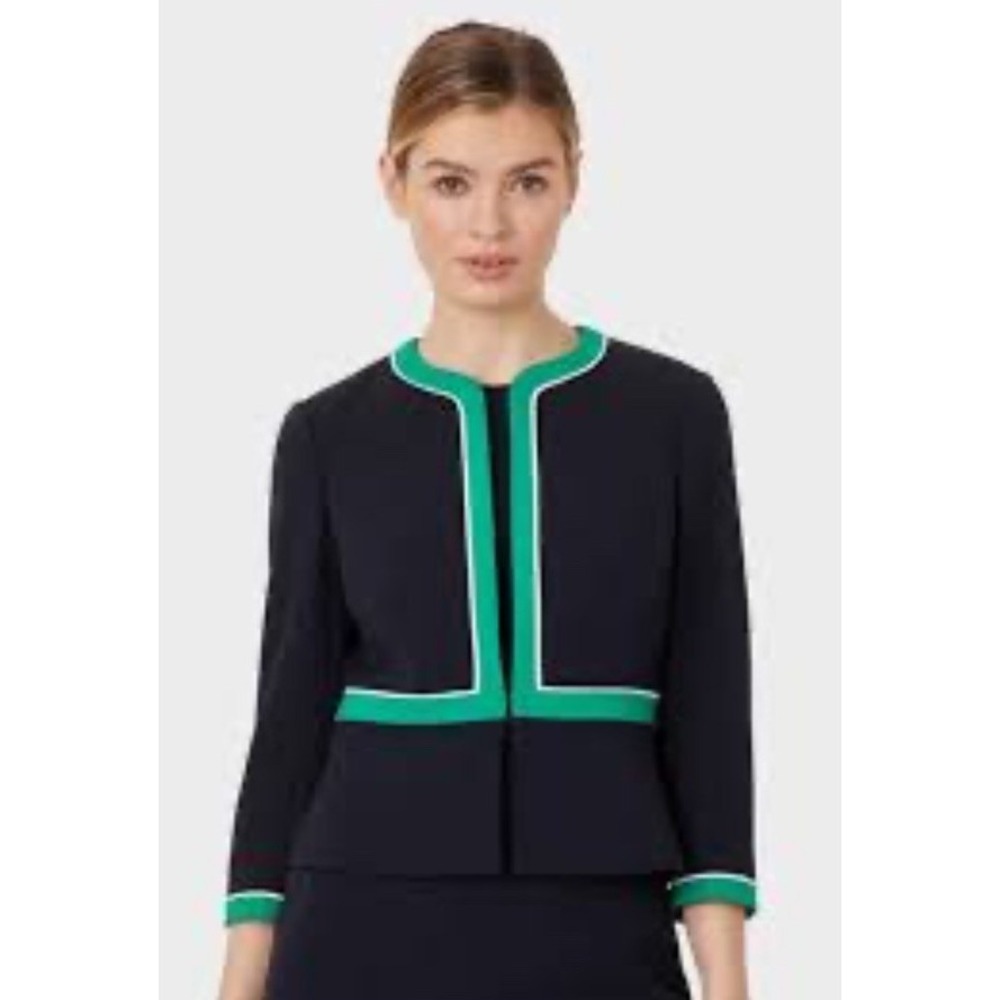 Hobbs London Women's Navy Blazer Green White Trim Size 6